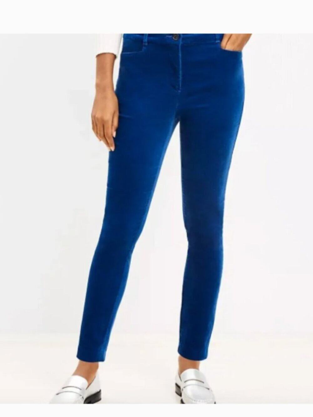 Loft The Sutton Skinny Pants in Blue Velvet Size 8
